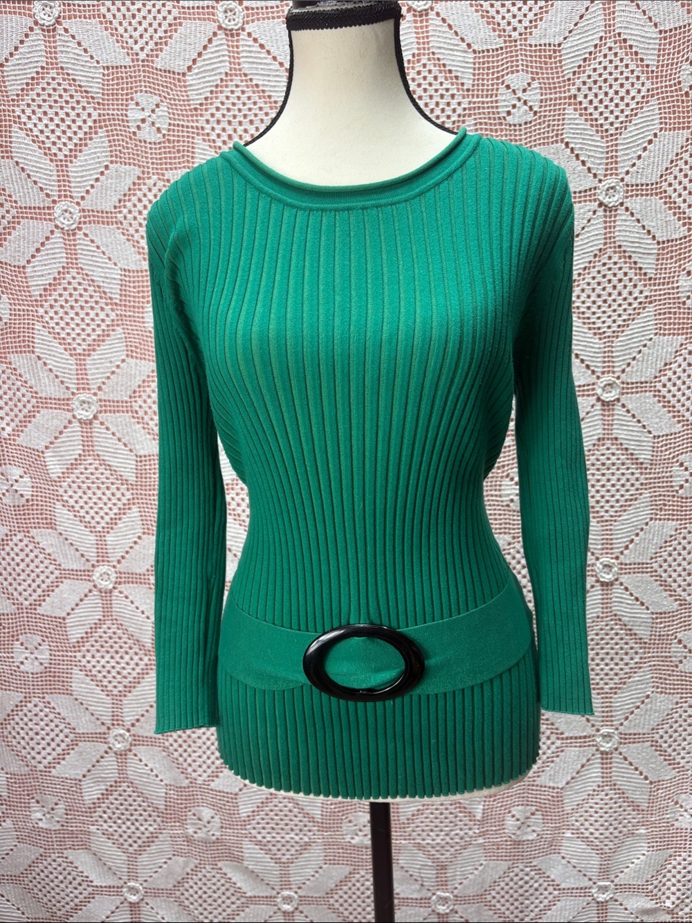 C’est City Emerald Green Ribbed Belted Top L